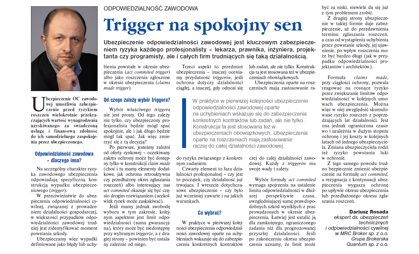 Gazeta Ubezpieczeniowa – ,,Trigger na spokojny sen”